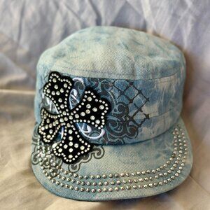 Hat~Rhinestone~Short Cross~Cadet style~adjustable velcro back